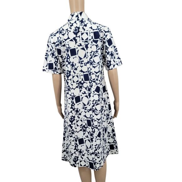 Vintage Homemade Geometric Patterned Shirt Dress Blue White - Picture 3 of 14